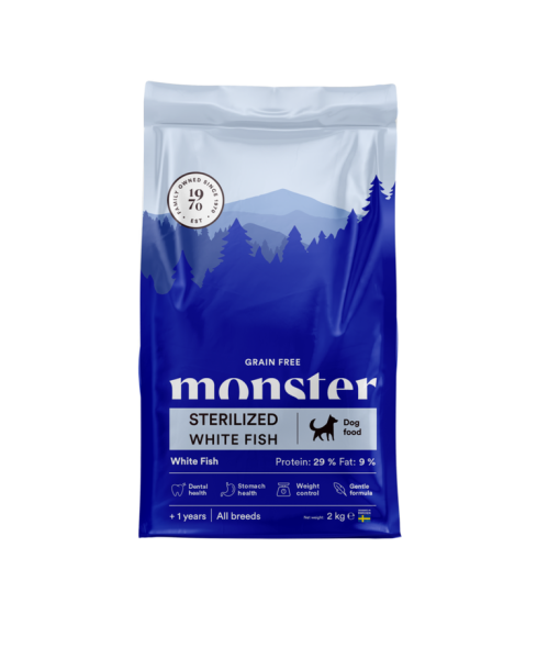 Monster Dog Grein Free Strerilized White Fish 2kg