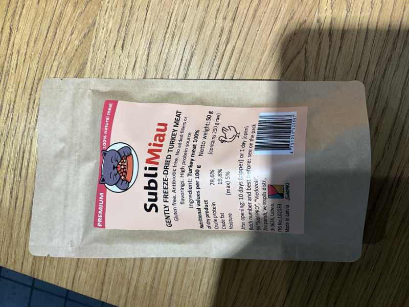 SubliMiau saudzīgi liofilizēta tītara gaļa 50g