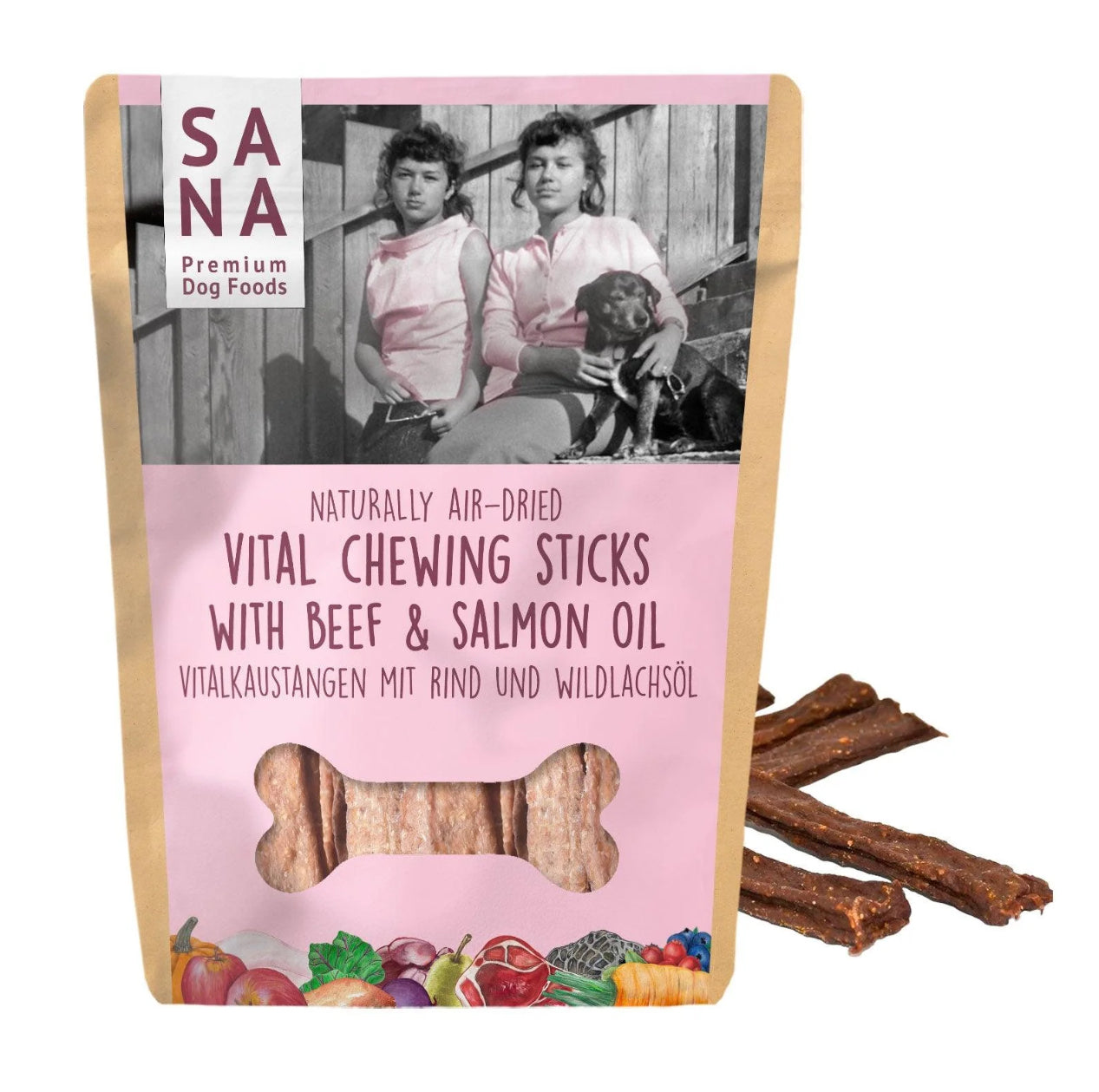 SANADOG Vital košļājamās nūjiņas ar liellopu un laša eļļu (150g)