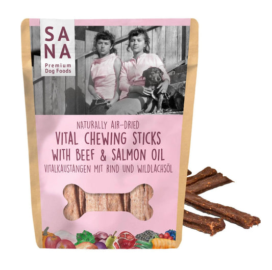 SANADOG Vital košļājamās nūjiņas ar liellopu un laša eļļu (150g)